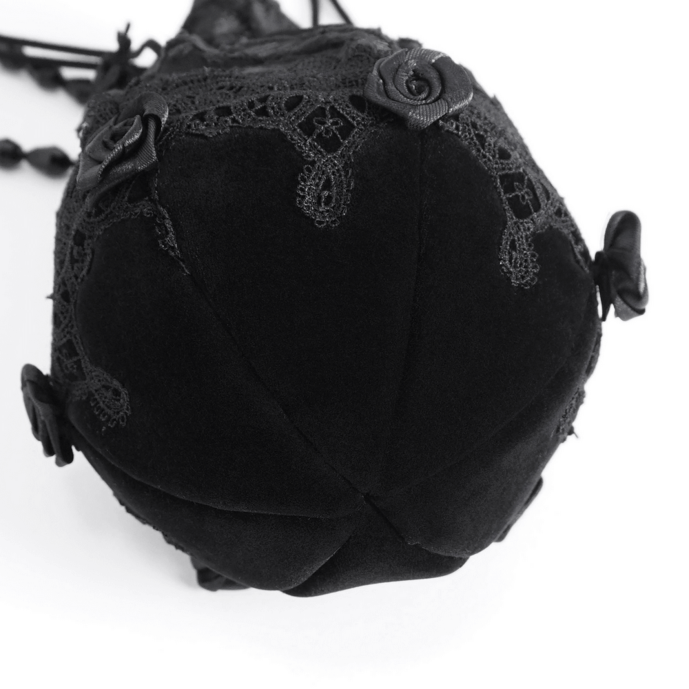 Chic Noir Bead-Chain Black Bag with Lace Detail