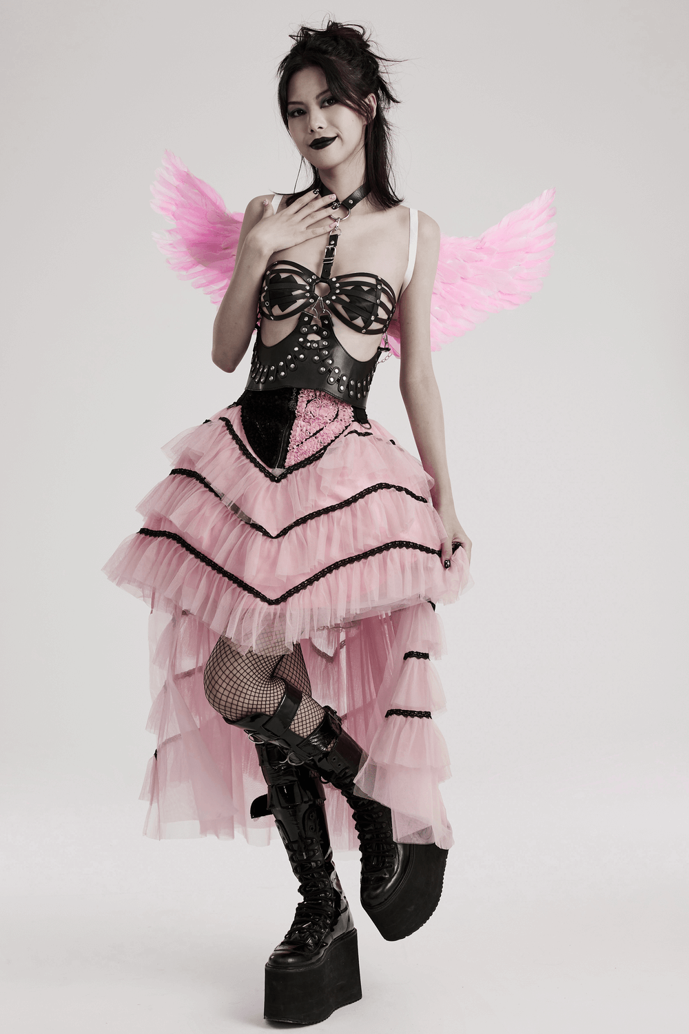 Chic Pink Angel Wings with Silver Chains Harness