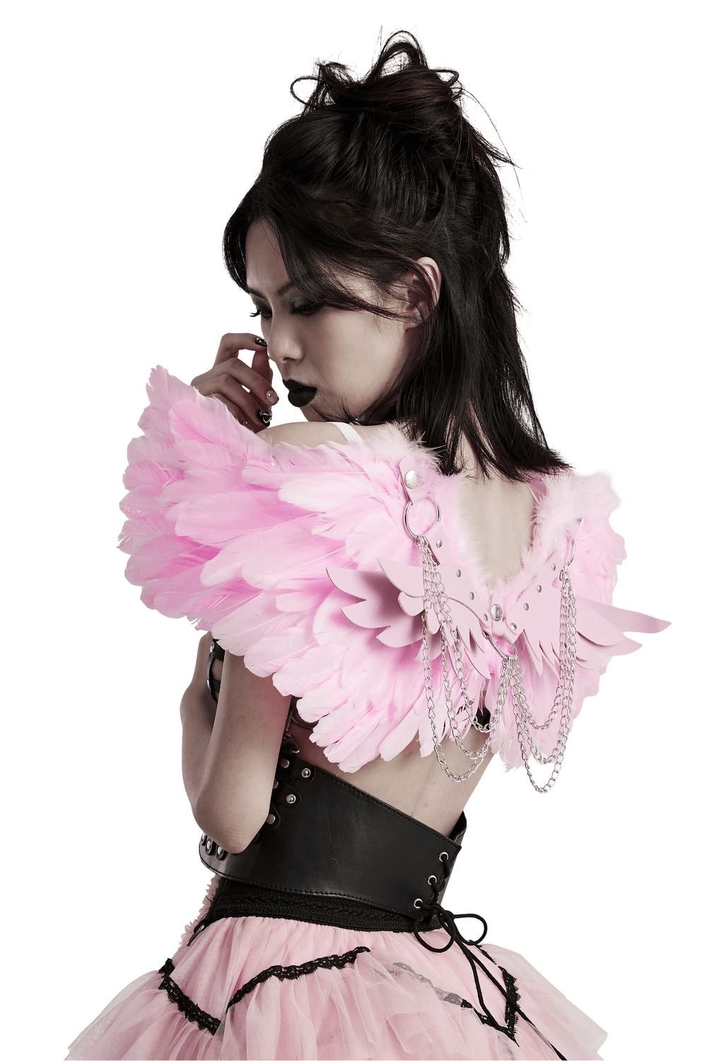 Chic Pink Angel Wings with Silver Chains Harness