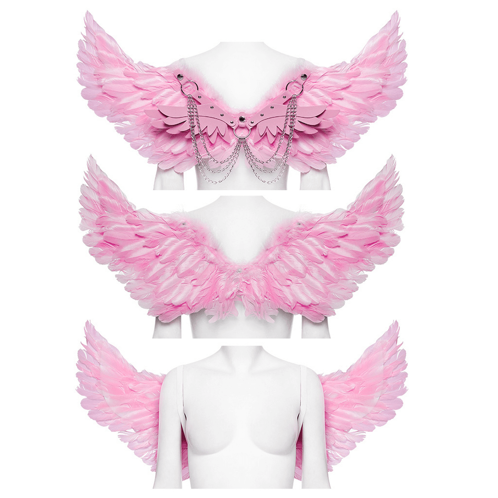 Chic Pink Angel Wings with Silver Chains Harness