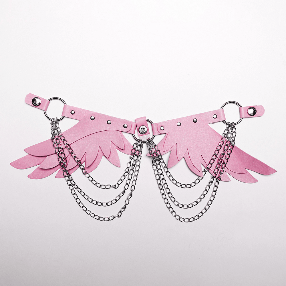 Chic Pink Angel Wings with Silver Chains Harness
