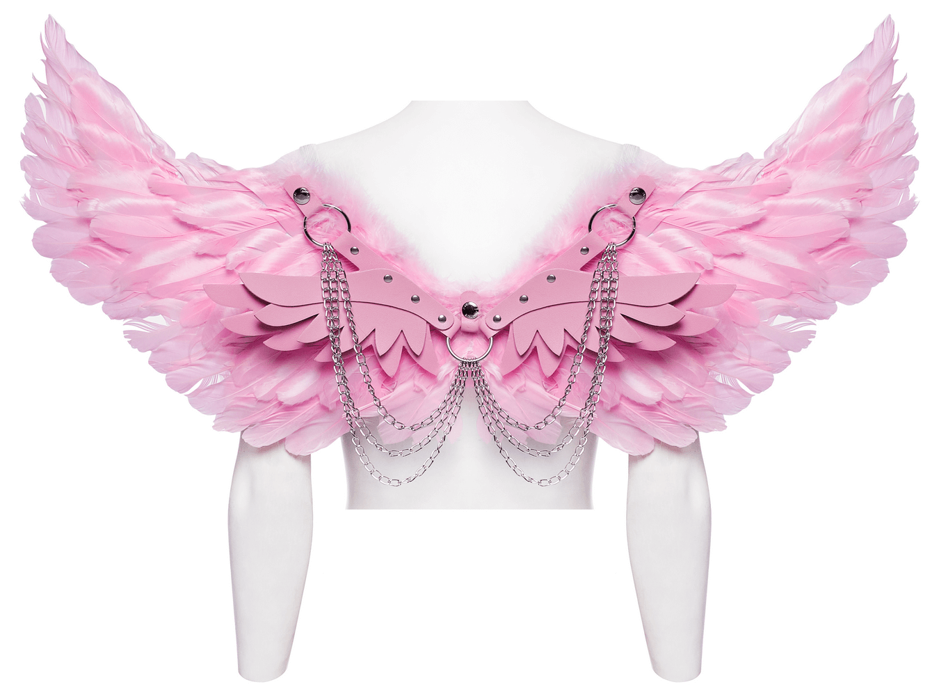 Chic Pink Angel Wings with Silver Chains Harness