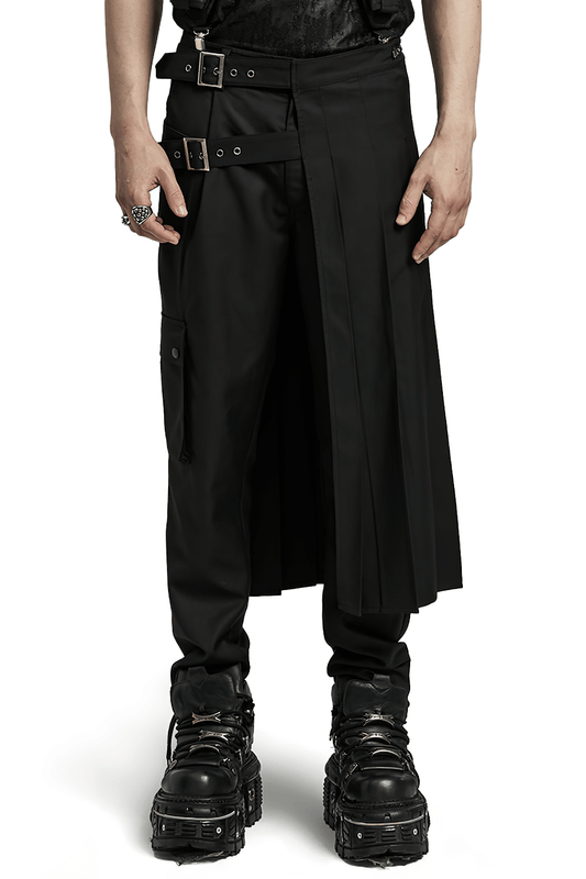 Chic Punk Asymmetrical Pleated Half Skirt with Buckles