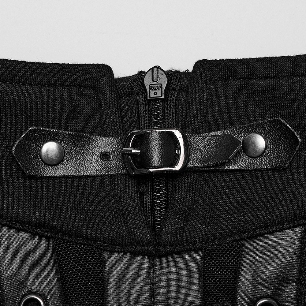 Chic Punk Lace-up Crop Top with Buckle and Mesh