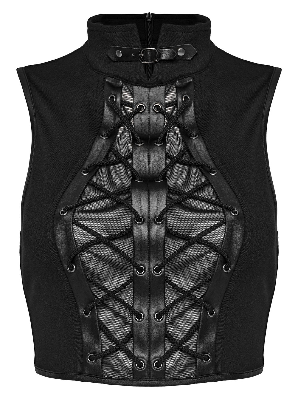 Chic Punk Lace-up Crop Top with Buckle and Mesh