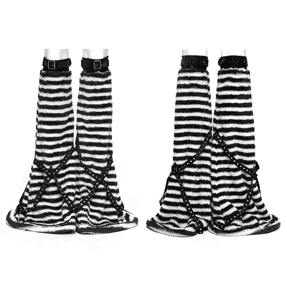 Chic Striped Plush Leg Warmers with Cross Straps