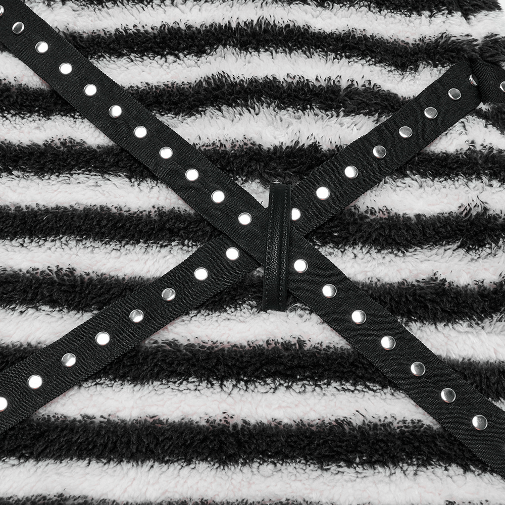 Chic Striped Plush Leg Warmers with Cross Straps