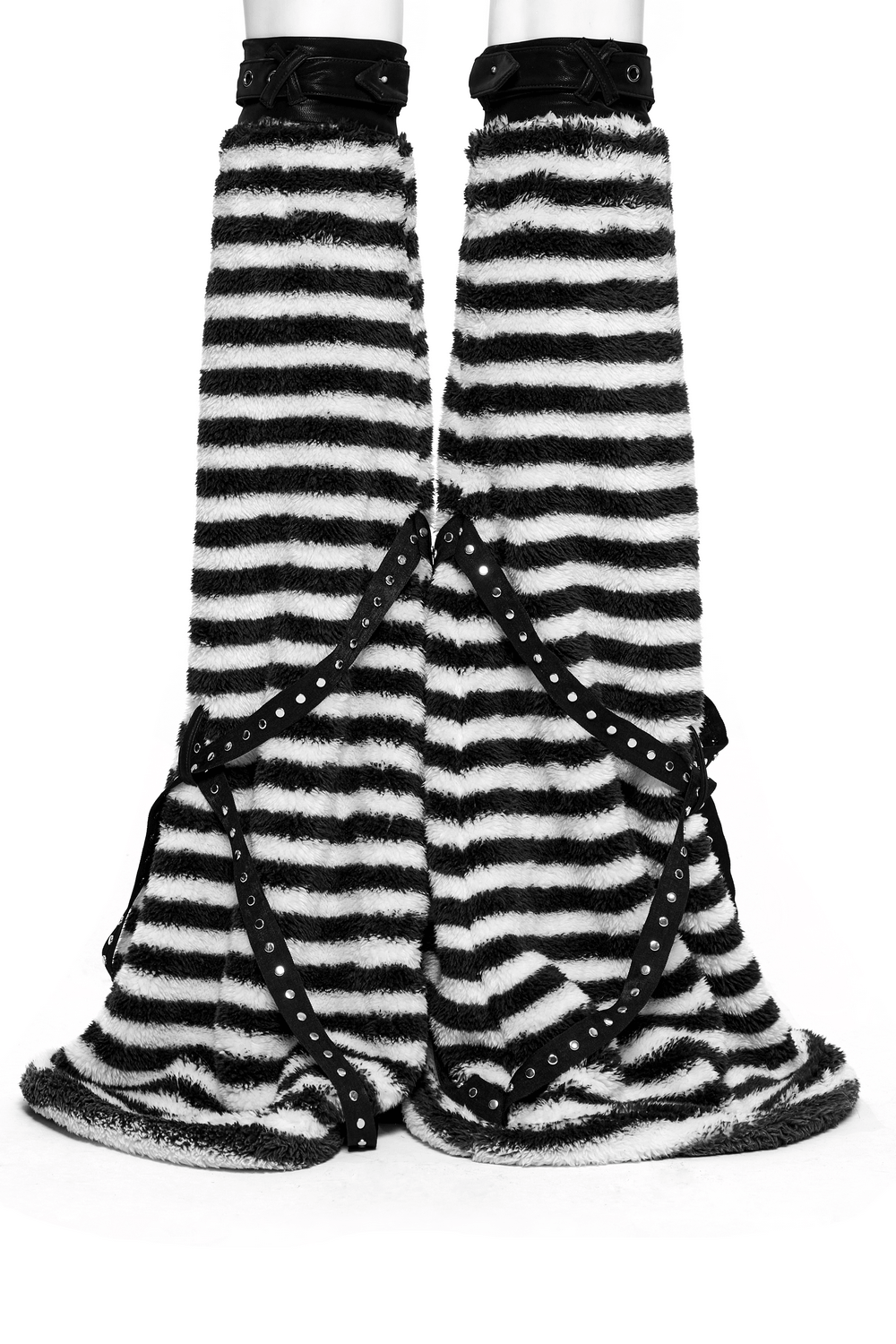 Chic Striped Plush Leg Warmers with Cross Straps