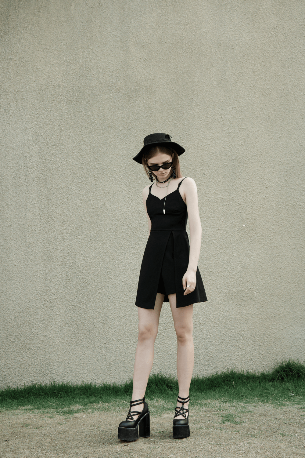 Chic V-Neck Dress with Detachable Chain Accent