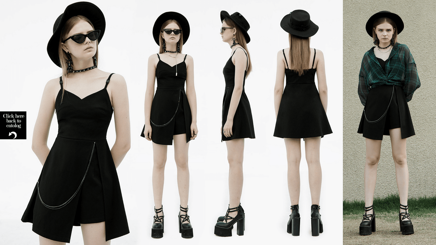 Chic V-Neck Dress with Detachable Chain Accent