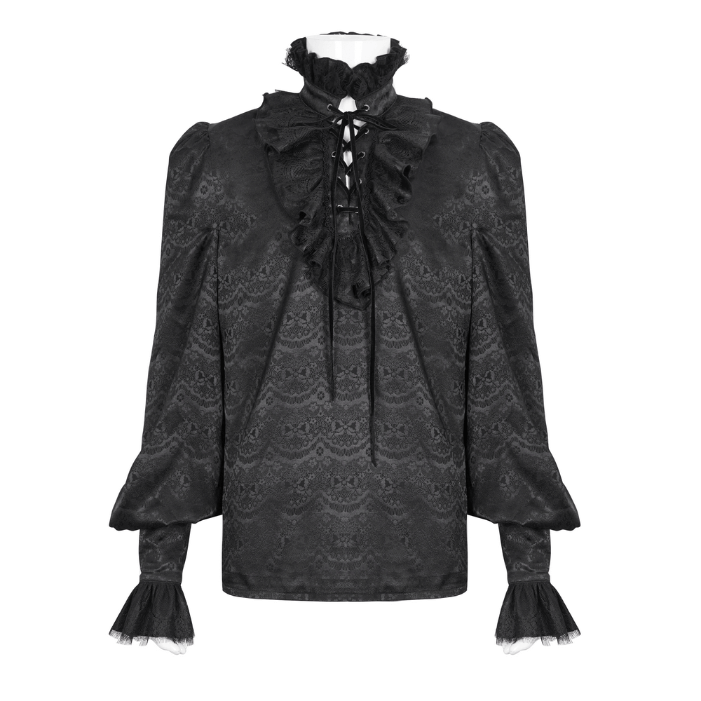 Chic Victorian Black Lace Shirt with Tassel Sleeves
