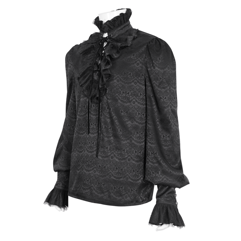 Chic Victorian Black Lace Shirt with Tassel Sleeves