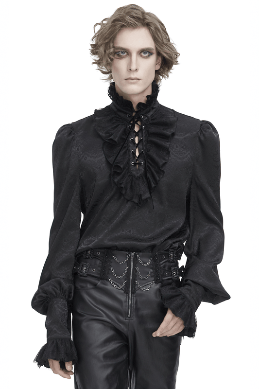 Chic Victorian Black Lace Shirt with Tassel Sleeves