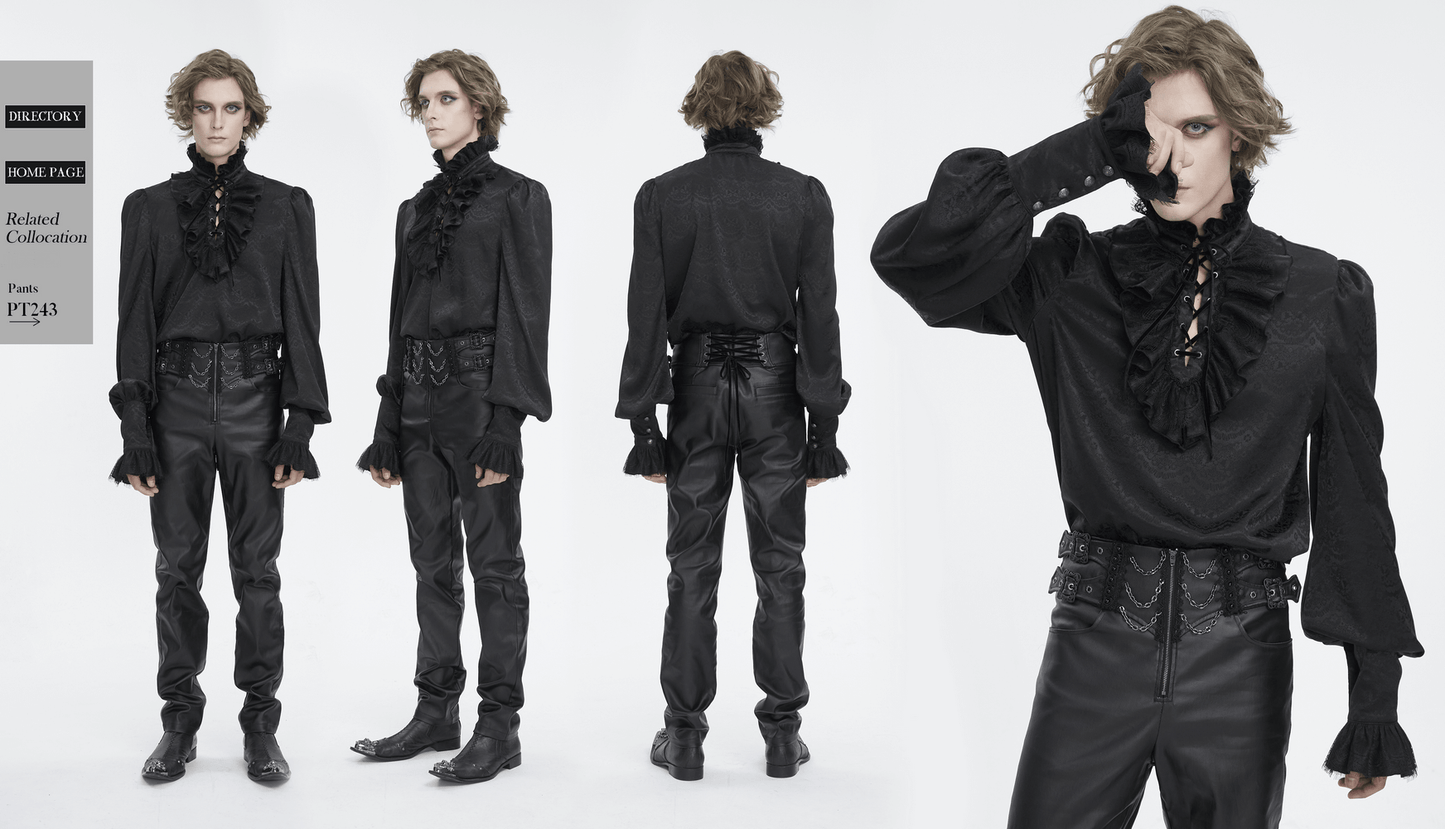 Chic Victorian Black Lace Shirt with Tassel Sleeves