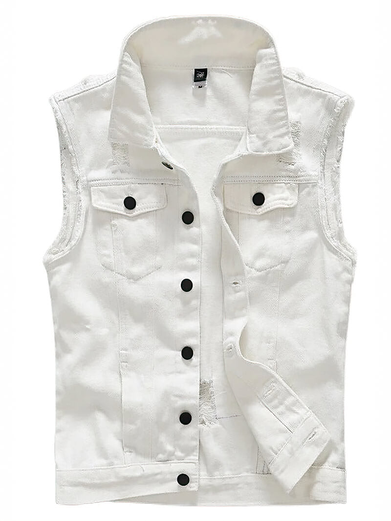 Classic Black Jeans Vest for Men in Rock Style / Slim Fringe Denim Waistcoat Sleeveless Top