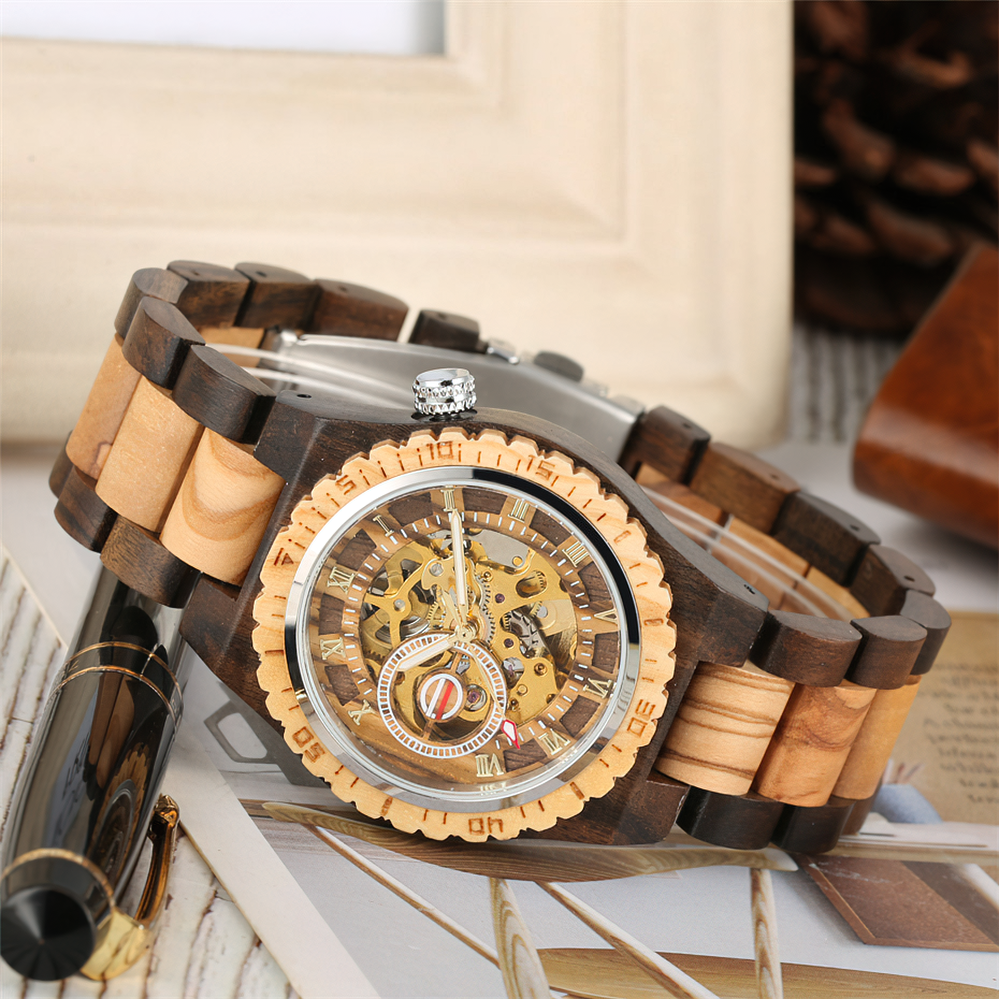 Classic Hollow Out Automatic-self-winding Mechanical Wooden Watch for Men
