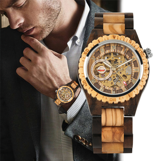 Classic Hollow Out Automatic-self-winding Mechanical Wooden Watch for Men