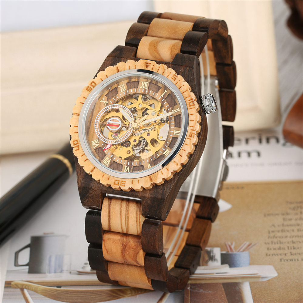 Classic Hollow Out Automatic-self-winding Mechanical Wooden Watch for Men