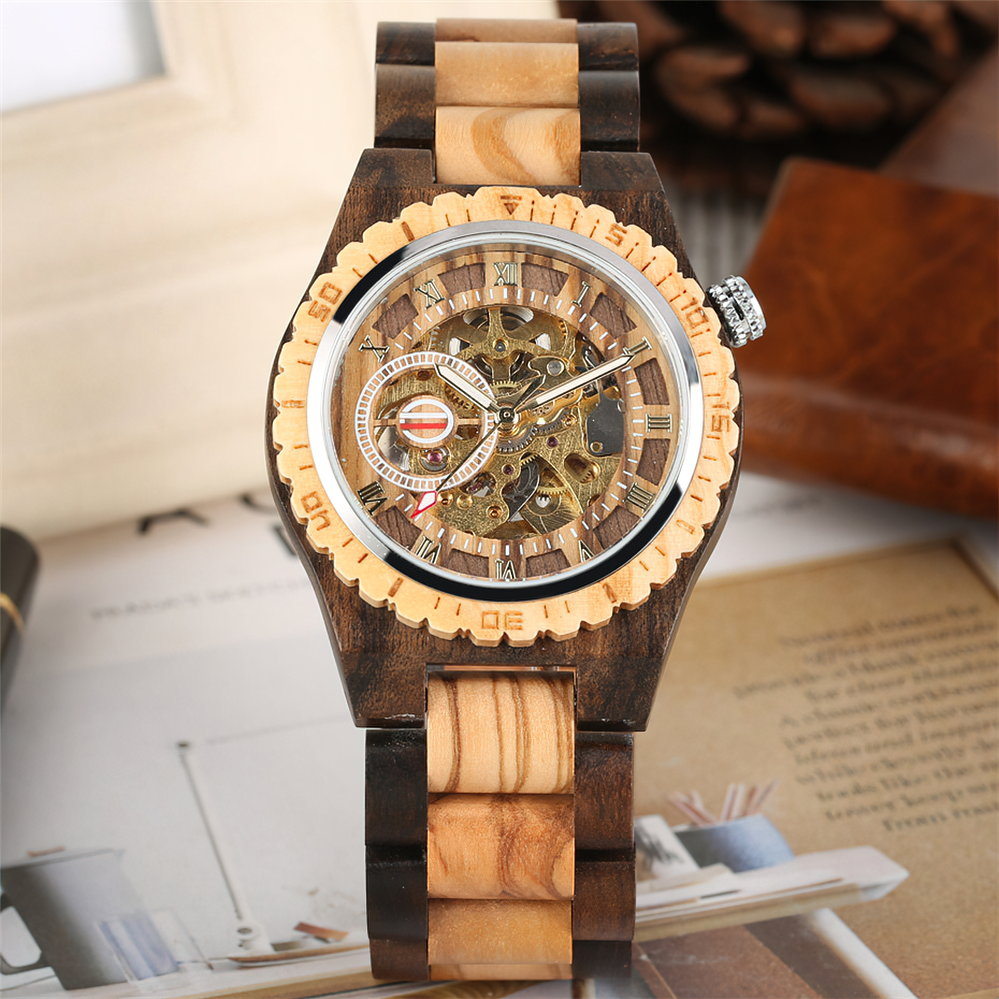 Classic Hollow Out Automatic-self-winding Mechanical Wooden Watch for Men