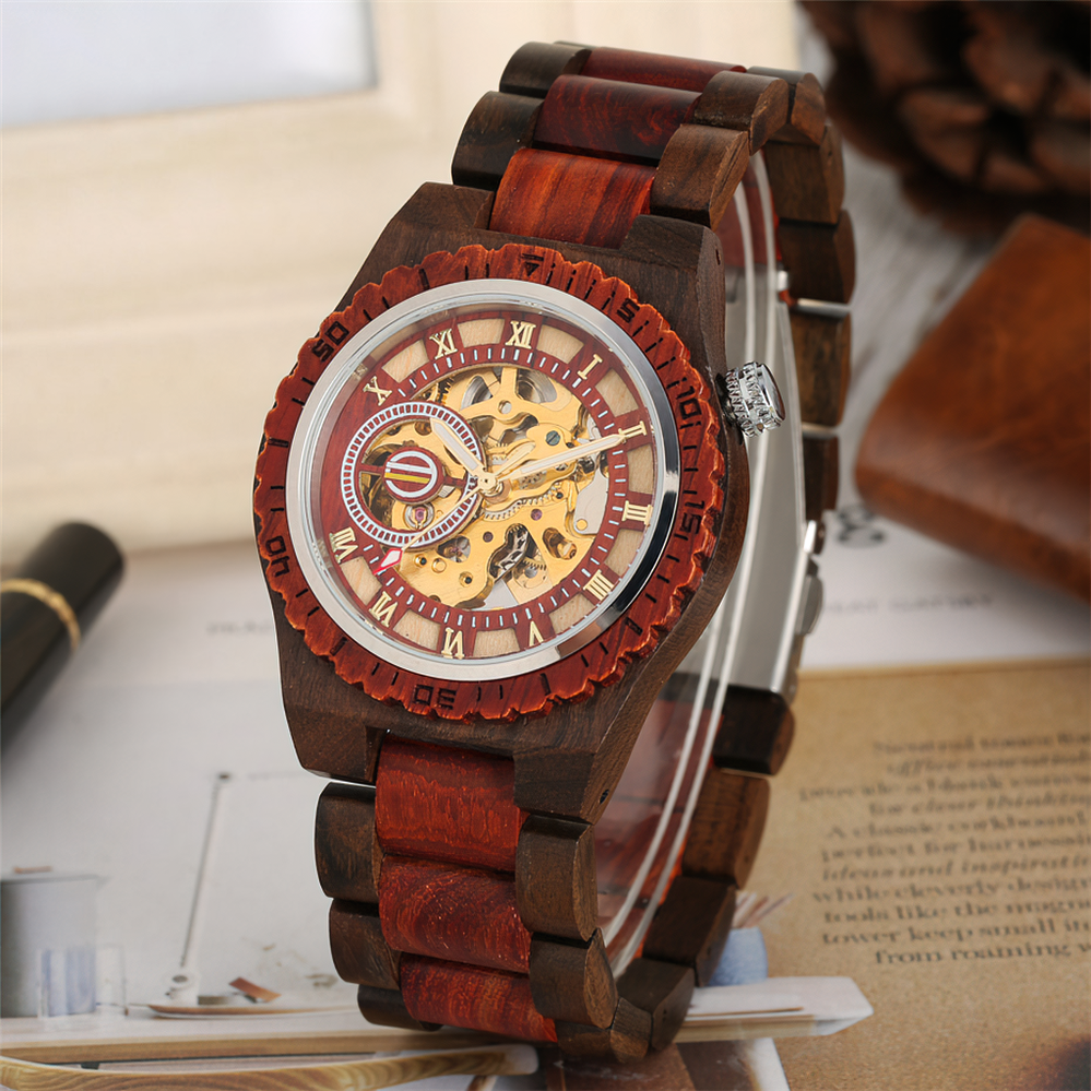 Classic Hollow Out Automatic-self-winding Mechanical Wooden Watch for Men