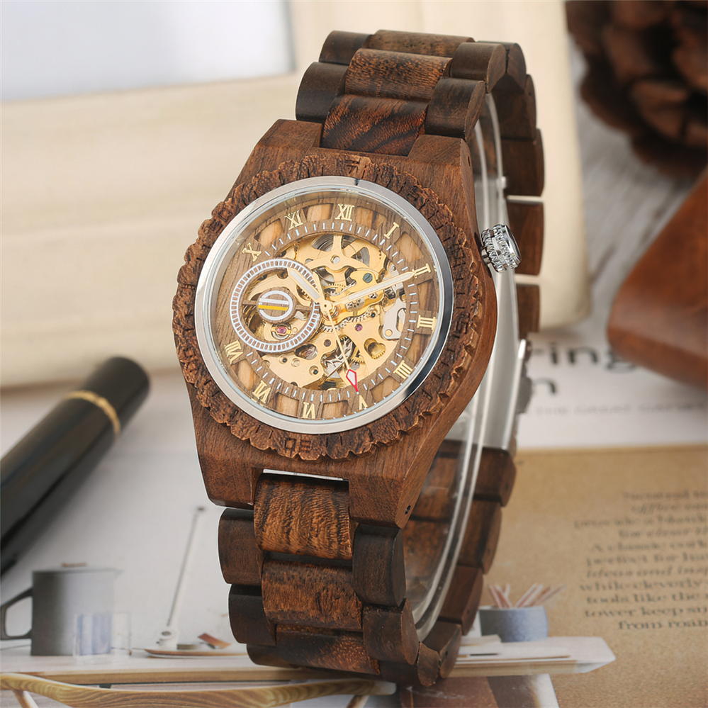 Classic Hollow Out Automatic-self-winding Mechanical Wooden Watch for Men