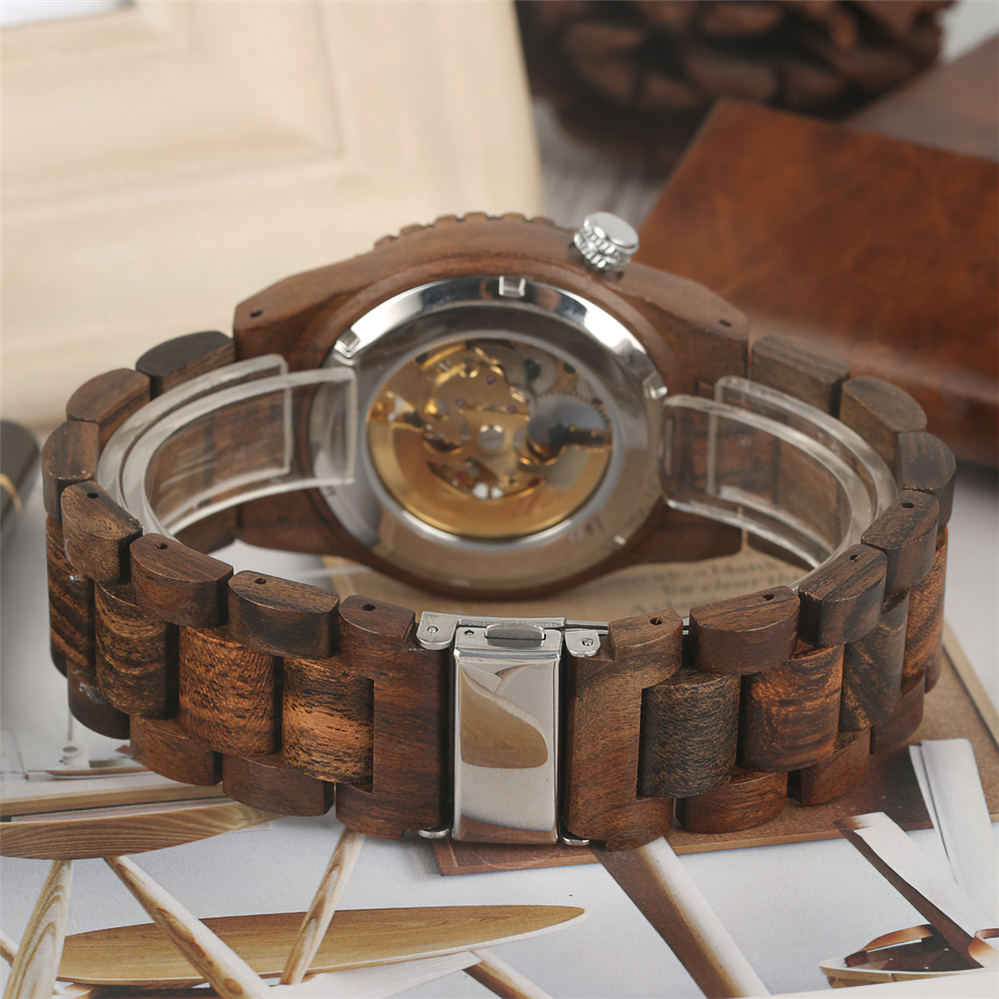 Classic Hollow Out Automatic-self-winding Mechanical Wooden Watch for Men