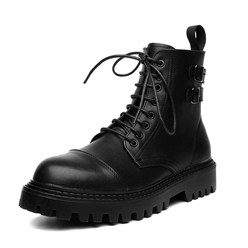 Lace Up Ankle Boots / Men's PU Leather Work Black Boots