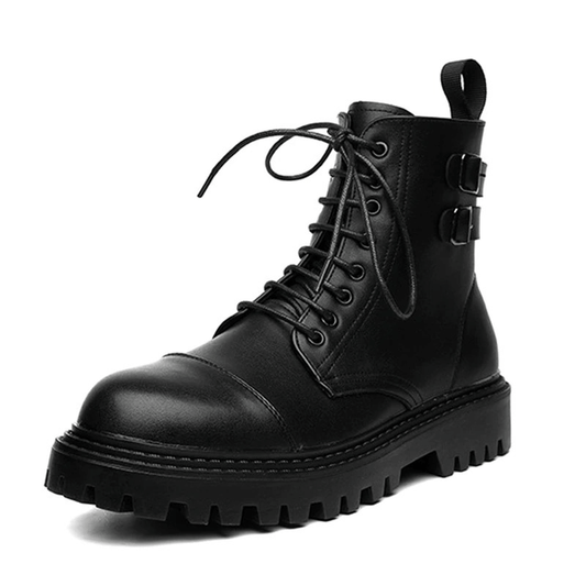 Lace Up Ankle Boots / Men's PU Leather Work Black Boots