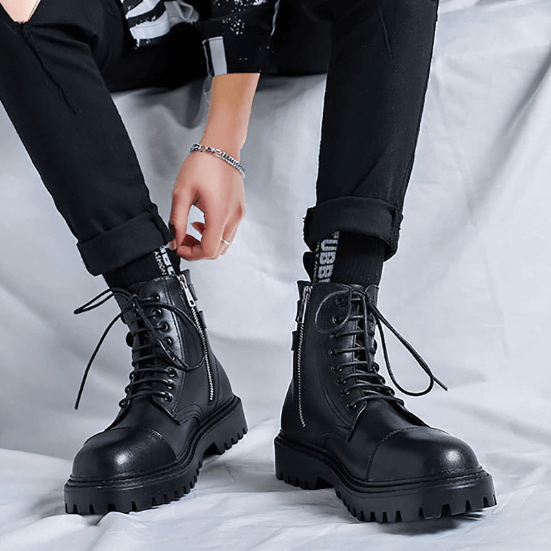 Lace Up Ankle Boots / Men's PU Leather Work Black Boots