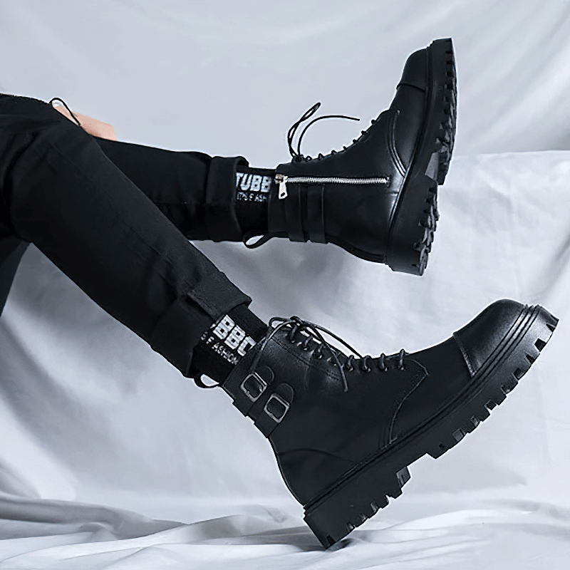 Lace Up Ankle Boots / Men's PU Leather Work Black Boots