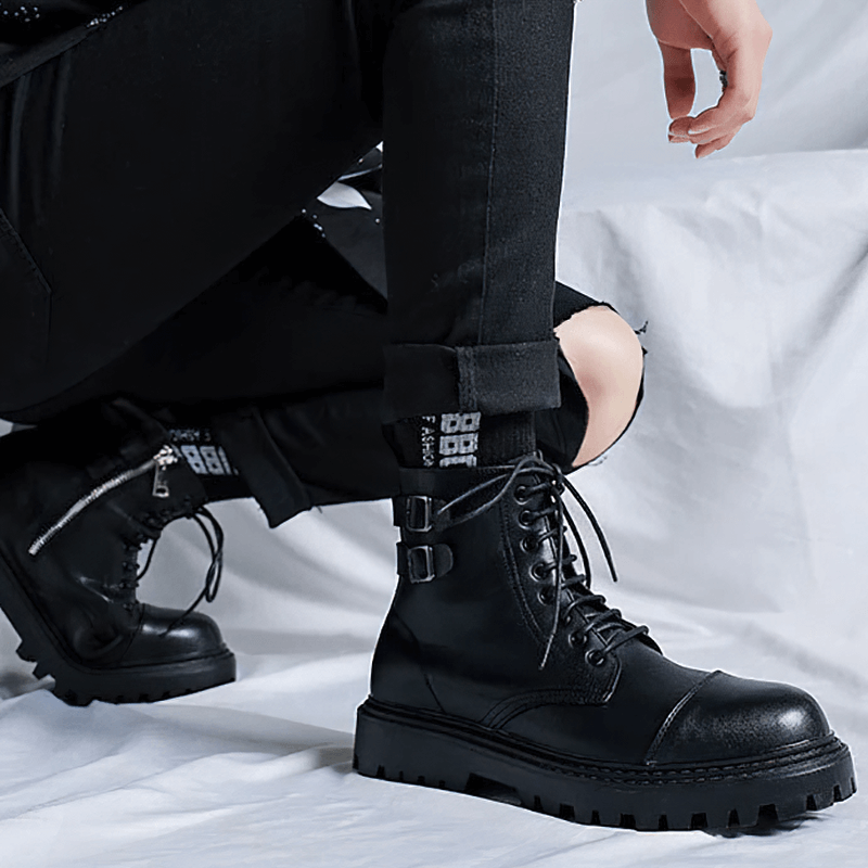 Lace Up Ankle Boots / Men's PU Leather Work Black Boots