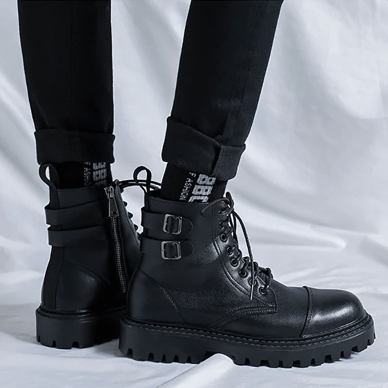 Lace Up Ankle Boots / Men's PU Leather Work Black Boots