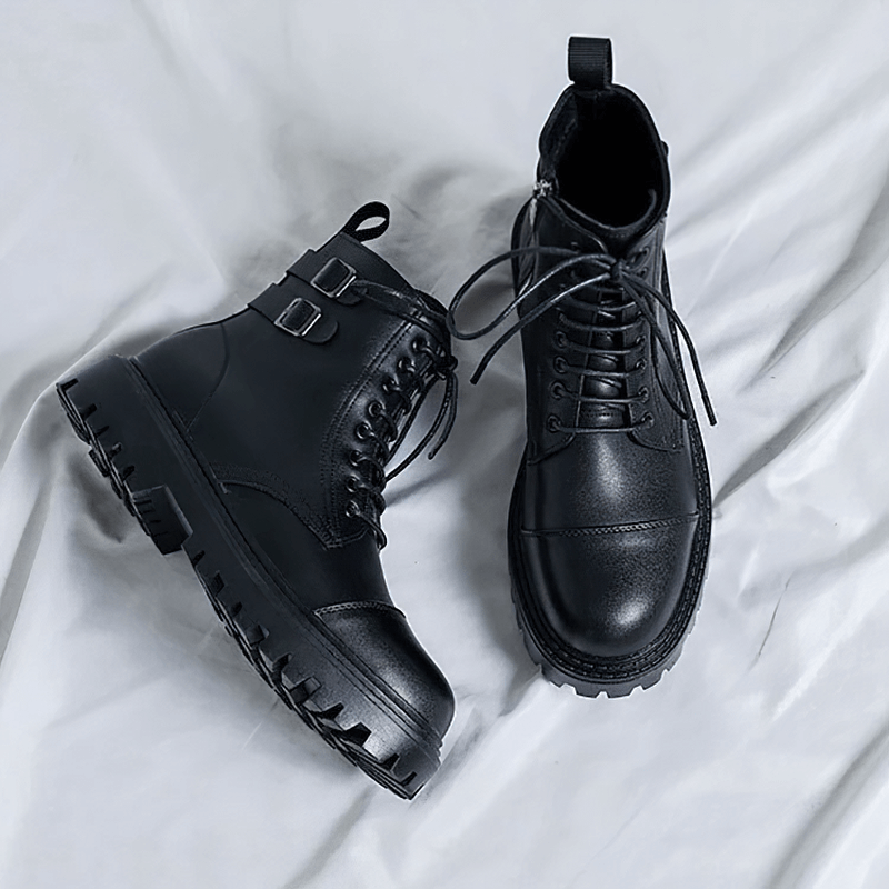 Lace Up Ankle Boots / Men's PU Leather Work Black Boots