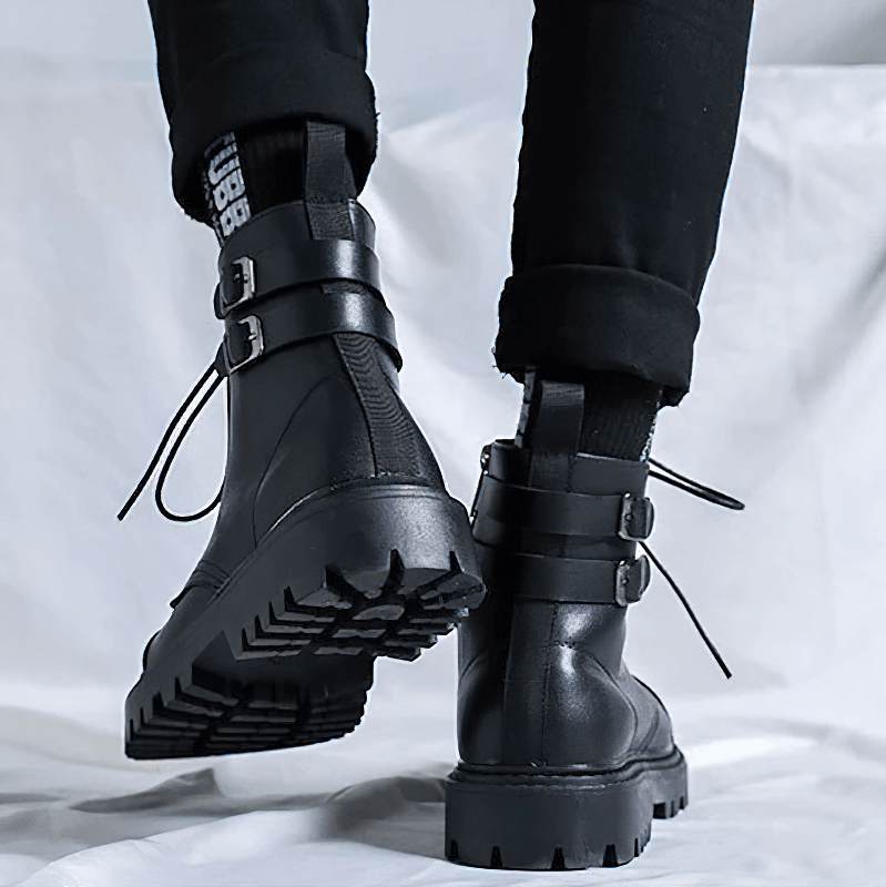 Lace Up Ankle Boots / Men's PU Leather Work Black Boots