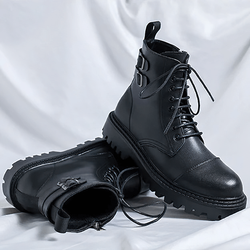 Lace Up Ankle Boots / Men's PU Leather Work Black Boots