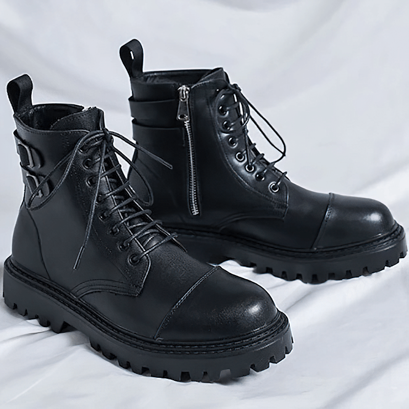 Lace Up Ankle Boots / Men's PU Leather Work Black Boots