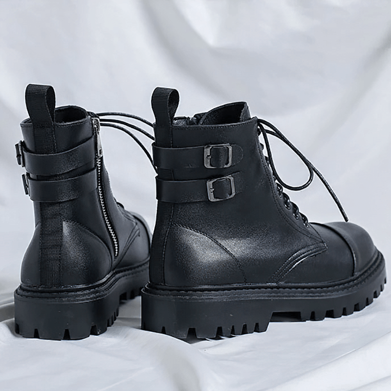 Lace Up Ankle Boots / Men's PU Leather Work Black Boots