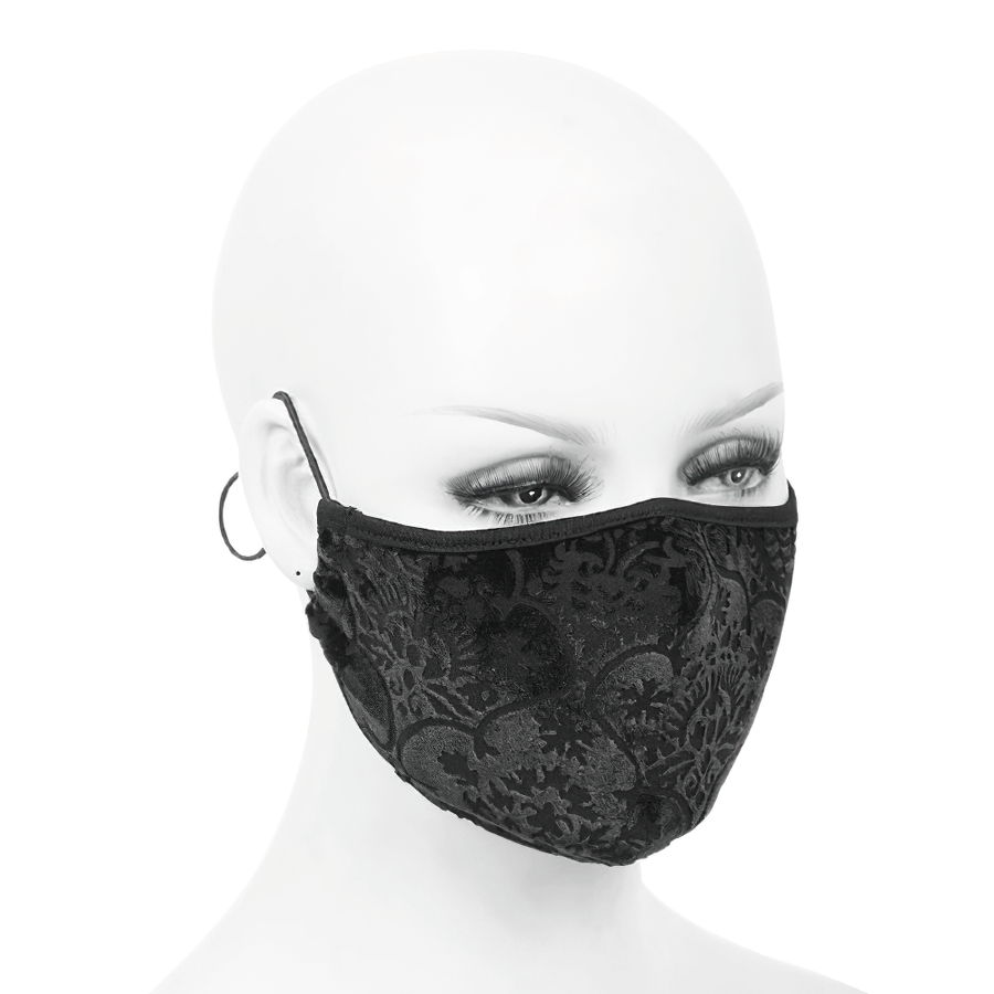 Mask with Elegant Baroque Patterns / Gothic Black Unisex Mask with Adjustable Elastic Cord