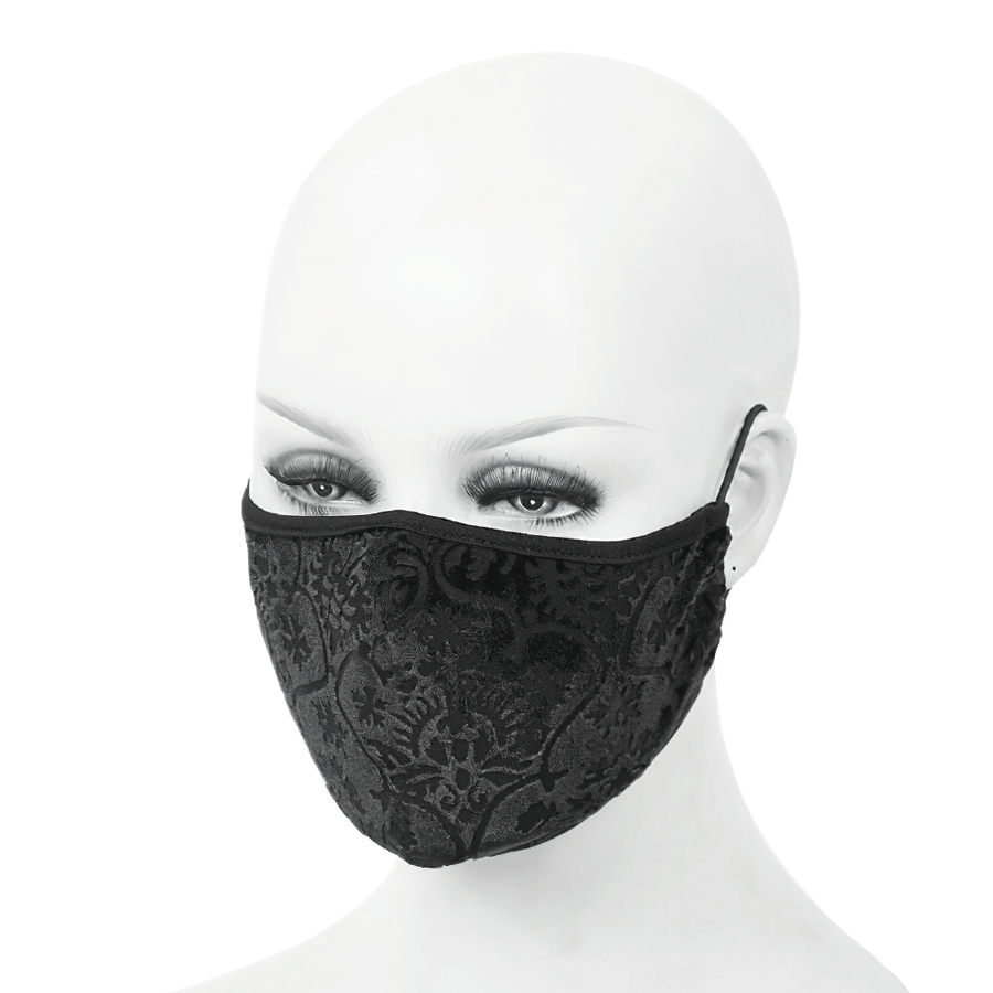 Mask with Elegant Baroque Patterns / Gothic Black Unisex Mask with Adjustable Elastic Cord