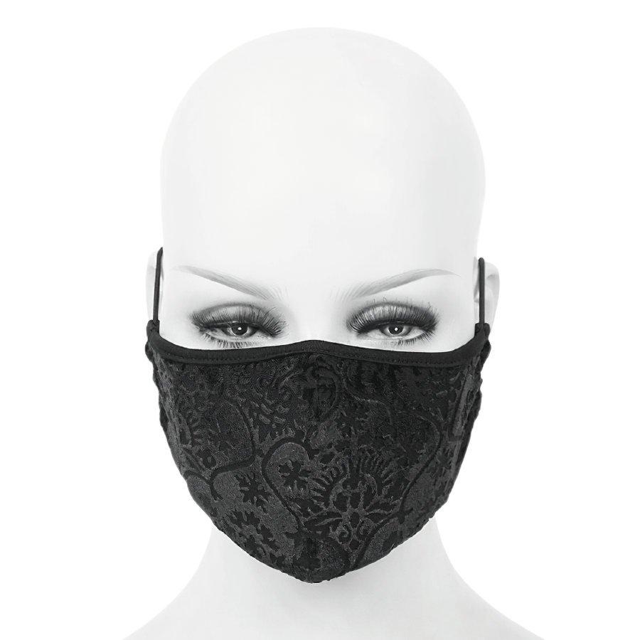 Mask with Elegant Baroque Patterns / Gothic Black Unisex Mask with Adjustable Elastic Cord