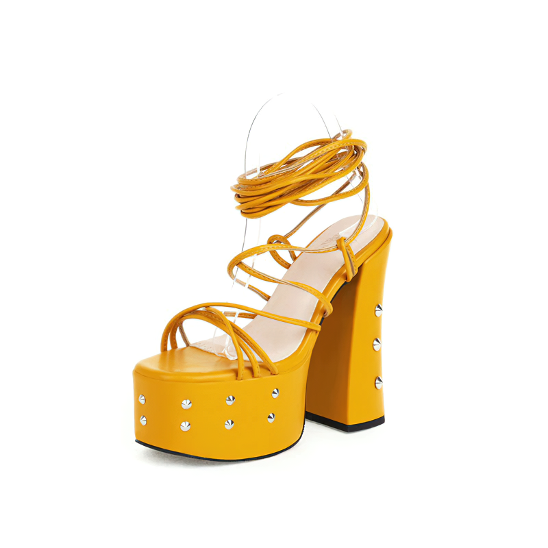 PU Leather Platform Sandals in Rome Style / Ladies High Square Heel Casual Shoes