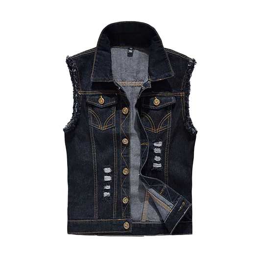 Cool Denim Vest wor Men / Sleeveless Jean Jacket / Rock Aesthetic Clothes