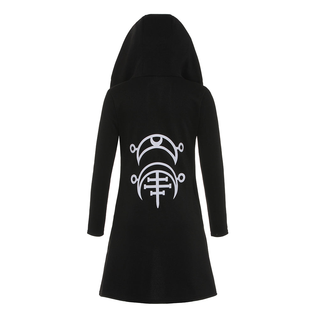 Cool Gothic Coat / Black Women's Loose Cotton Hooded Plain Coat / Female Gothic Clothing