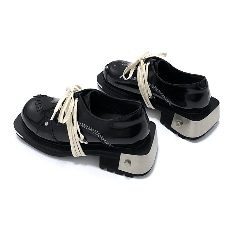 Cool Men's Thick-soled Genuine Leather Shoes / Metal Punk Style Shoes with White Lace-up