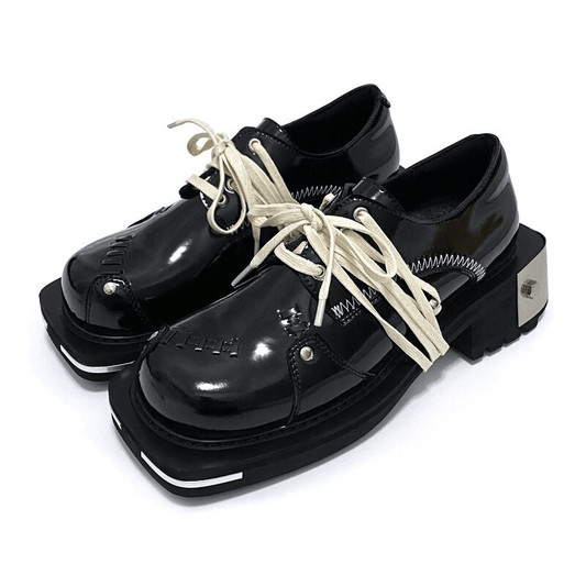 Cool Men's Thick-soled Genuine Leather Shoes / Metal Punk Style Shoes with White Lace-up