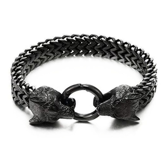 Cool Men's Bracelet / Wolf Head Rock Style Jewelry / Stainless Steel Bracelet