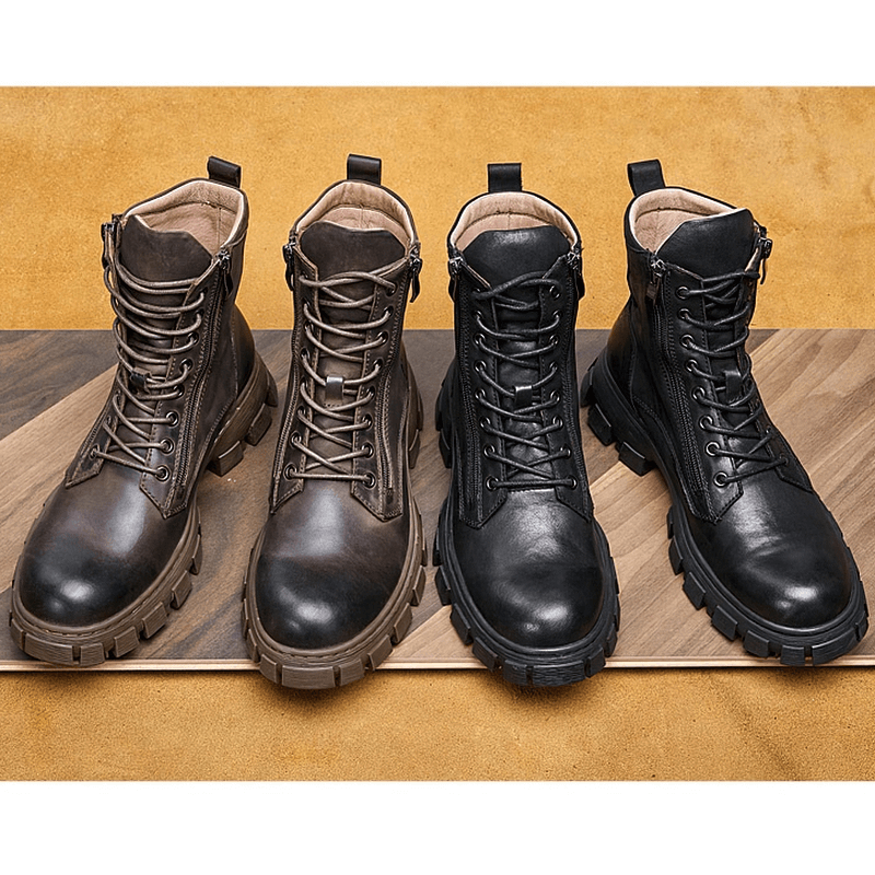 Men's Warm Fur Linning Mid-calf Boots / Genuine Leather Retro Motorcycle Boots