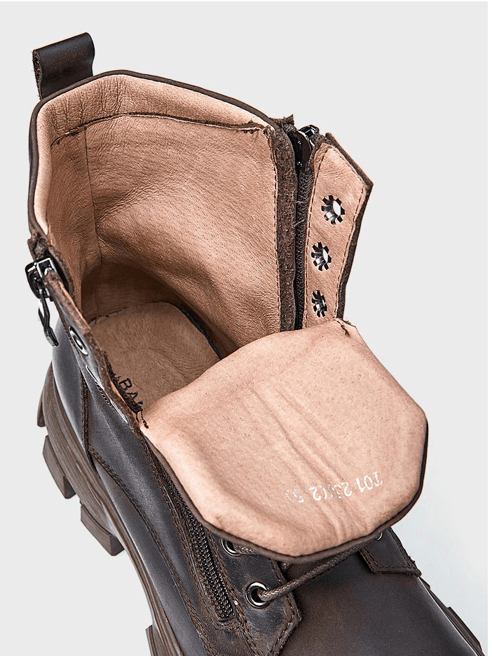 Men's Warm Fur Linning Mid-calf Boots / Genuine Leather Retro Motorcycle Boots