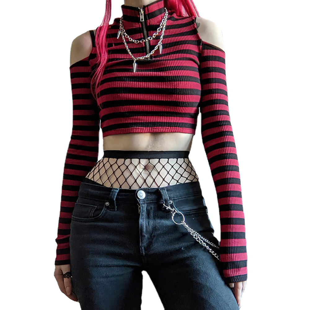 Cool Punk Long Sleeve Crop Top / Women's Zipper Crop Top / Multicolor Sexy Crop Top