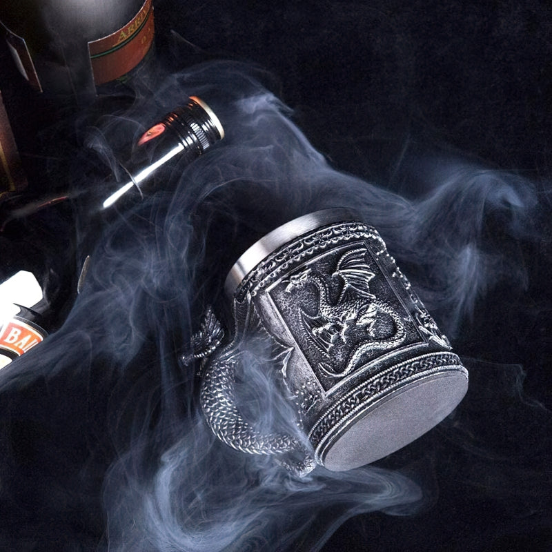 Cool Resin and Stainless Steel Beer 450ml Mug / Retro Viking Pub Bar Mug with Flying Dragon